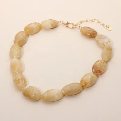 Fashnzfab Chunky Marbled Resin Pebble Beaded Statement Necklace In Neutral