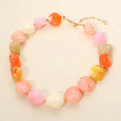 Fashnzfab Chunky Marbled Resin Pebble Beaded Statement Necklace In Pink