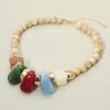 Fashnzfab Chunky Marbled Resin Pebble Beaded Statement Necklace In Red