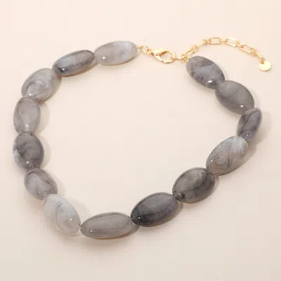 Fashnzfab Chunky Marbled Resin Pebble Beaded Statement Necklace In Silver