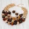 Fashnzfab Chunky Marbled Resin Pebble Beaded Triple Layered Strand Statement Necklace - Brown, Gold In Multi