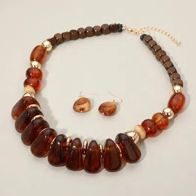 Fashnzfab Chunky Marbled Resin Pebble Wooden Beaded Statement Necklace In Red