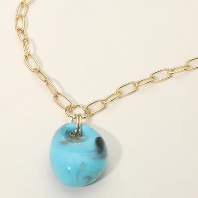 Fashnzfab Chunky Marbled Resin Pendant Paperclip Chain Necklace In Blue