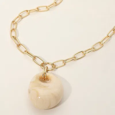 Fashnzfab Chunky Marbled Resin Pendant Paperclip Chain Necklace In Gold