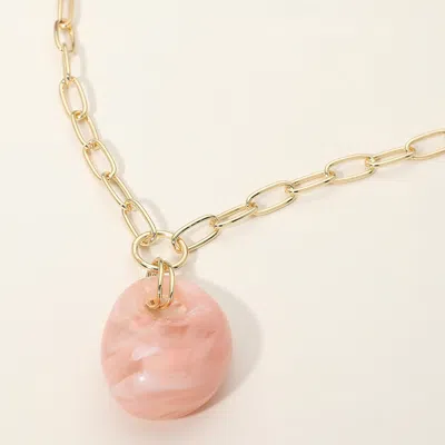 Fashnzfab Chunky Marbled Resin Pendant Paperclip Chain Necklace In Gold