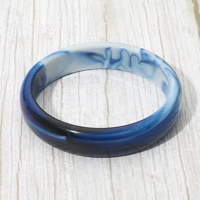 Fashnzfab Chunky Marbled Resin Round Bangle Bracelet In Blue