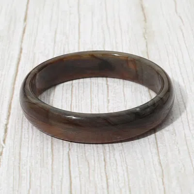 Fashnzfab Chunky Marbled Resin Round Bangle Bracelet In Brown