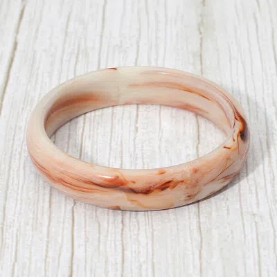 Fashnzfab Chunky Marbled Resin Round Bangle Bracelet In Brown