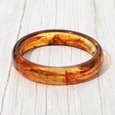 Fashnzfab Chunky Marbled Resin Round Bangle Bracelet In Brown