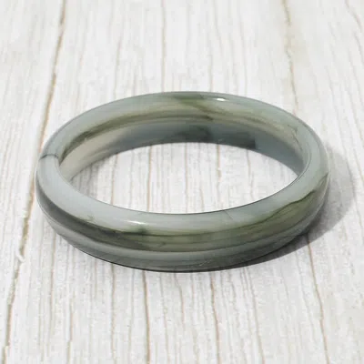 Fashnzfab Chunky Marbled Resin Round Bangle Bracelet In Gray