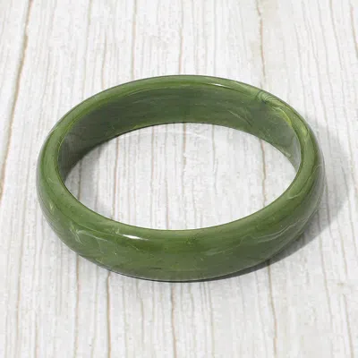 Fashnzfab Chunky Marbled Resin Round Bangle Bracelet In Green