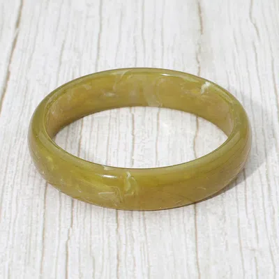 Fashnzfab Chunky Marbled Resin Round Bangle Bracelet In Green