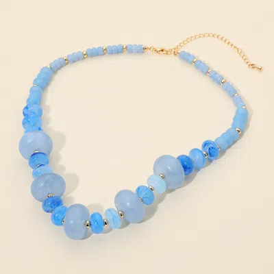 Fashnzfab Chunky Marbled Round Beaded Necklace - Blue, Gold In Multi