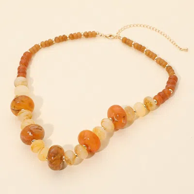 Fashnzfab Chunky Marbled Round Beaded Necklace - Brown, Gold In Multi