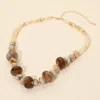 Fashnzfab Chunky Marbled Round Beaded Necklace - Cream, Gold In Multi