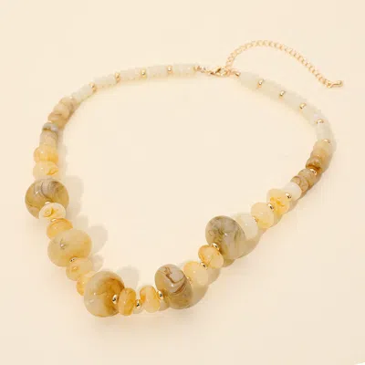 Fashnzfab Chunky Marbled Round Beaded Necklace - Gold, Ivory In Silver