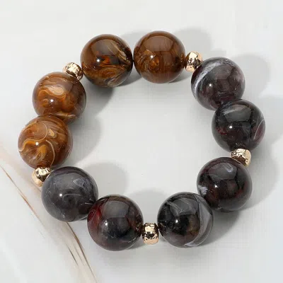 Fashnzfab Chunky Marbled Round Beaded Stretch Bracelet In Black