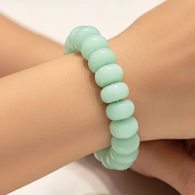 Fashnzfab Chunky Marbled Rounded Pebble Beaded Stretch Bracelet - Gold, Mint In Multi