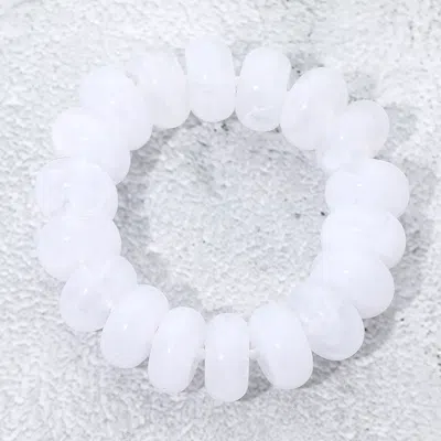 Fashnzfab Chunky Marbled Rounded Pebble Beaded Stretch Bracelet - Gold, White In Multi