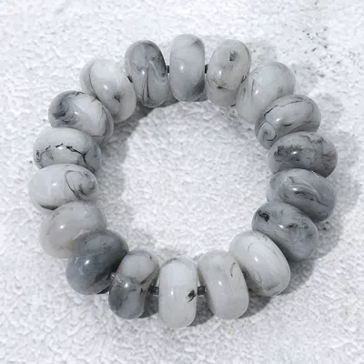 Fashnzfab Chunky Marbled Rounded Pebble Beaded Stretch Bracelet - Gold, Gray In Silver