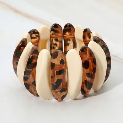 Fashnzfab Chunky Marquise Resin Panel Beaded Stretch Bracelet In Brown