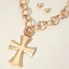 Fashnzfab Chunky Matte Metal Cross Pendant Pointed Chain Necklace In Gold