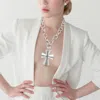 Fashnzfab Chunky Matte Metal Cross Pendant Pointed Chain Necklace In Silver