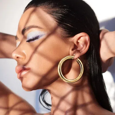 Fashnzfab Chunky Metal 2.4 Inch Hoop Pin Catch Earrings In Gold