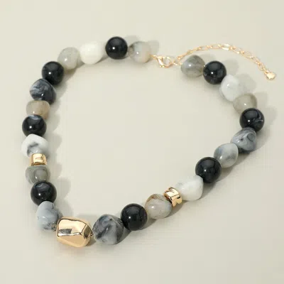 Fashnzfab Chunky Metal Accent Resin Pebble Beaded Statement Necklace In Black