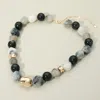 Fashnzfab Chunky Metal Accent Resin Pebble Beaded Statement Necklace In Gray