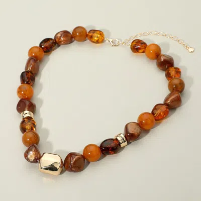 Fashnzfab Chunky Metal Accent Resin Pebble Beaded Statement Necklace In Orange