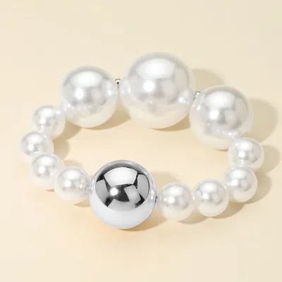 Fashnzfab Chunky Metal Ball Accent Pearl Beaded Stretch Bracelet Rhodium In Multi
