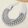Fashnzfab Chunky Metal Ball Beaded Multi Layered Faux Leather Magnetic Necklace In Multi