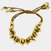 Fashnzfab Chunky Metal Bead Coated Cord Adjustable Cinch Pull Tie Bracelet Brown, Matte Gold In Multi