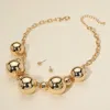 Fashnzfab Chunky Metal Beaded Statement Necklace In Blue