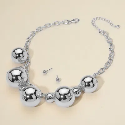 Fashnzfab Chunky Metal Beaded Statement Necklace In Metallic