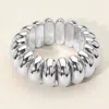 Fashnzfab Chunky Metal Done Beaded Stretch Bracelet Rhodium In Multi