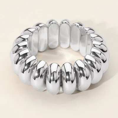 Fashnzfab Chunky Metal Done Beaded Stretch Bracelet Rhodium In Multi