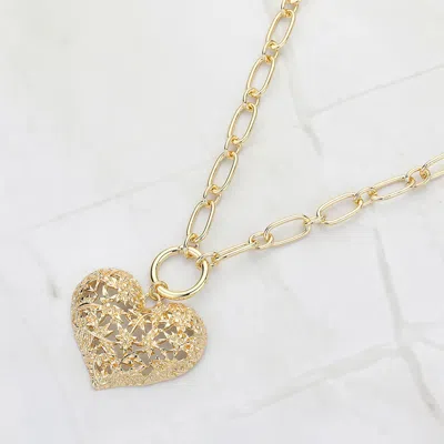 Fashnzfab Chunky Metal Filigree Heart Pendant Necklace In Gold
