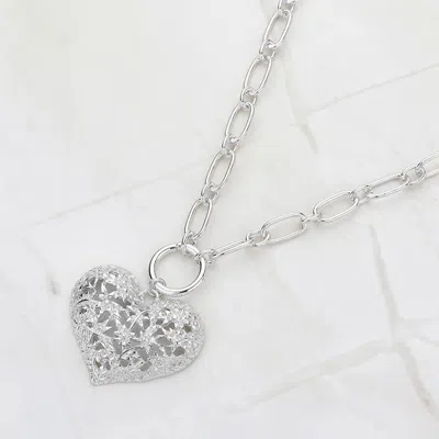 Fashnzfab Chunky Metal Filigree Heart Pendant Necklace In Silver