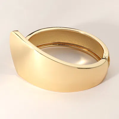Fashnzfab Chunky Metal Geometric Hinged Bangle Bracelet Gold