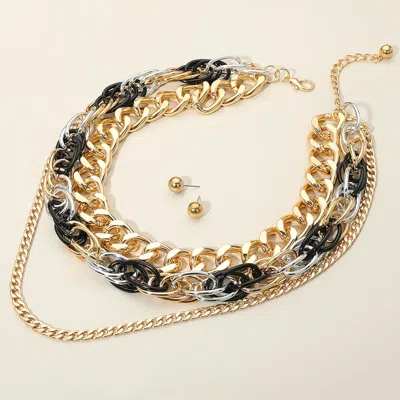 Fashnzfab Chunky Metal Layered Chain Statement Necklace In Gold