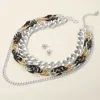 Fashnzfab Chunky Metal Layered Chain Statement Necklace In Metallic