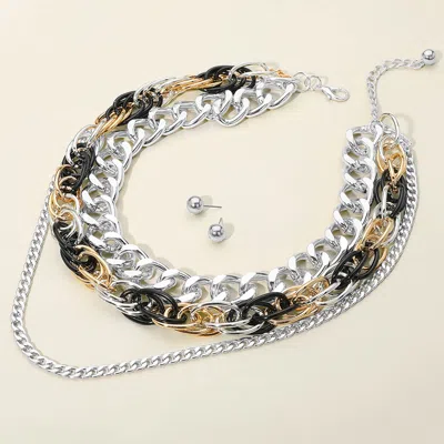 Fashnzfab Chunky Metal Layered Chain Statement Necklace In Metallic