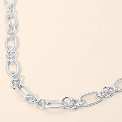 Fashnzfab Chunky Metal Linked Chain Necklace - Silver