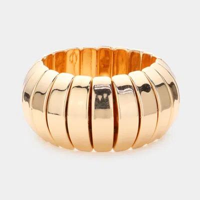 Fashnzfab Chunky Metal Rib Stretch Bracelet Gold
