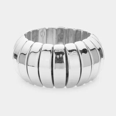 Fashnzfab Chunky Metal Rib Stretch Bracelet Rhodium In Multi