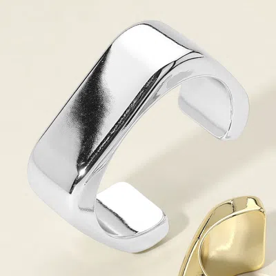Fashnzfab Chunky Metal Square Cuff Bracelet Rhodium In Multi