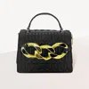 Fashnzfab Chunky Metal Trim Accented Faux Leather Top Handle Crossbody Bag In Black