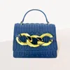 Fashnzfab Chunky Metal Trim Accented Faux Leather Top Handle Crossbody Bag In Blue